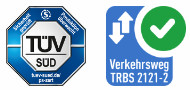 Zarges Prüflogo TÜV SÜD und Verkehrsweg TRBS 2121-2